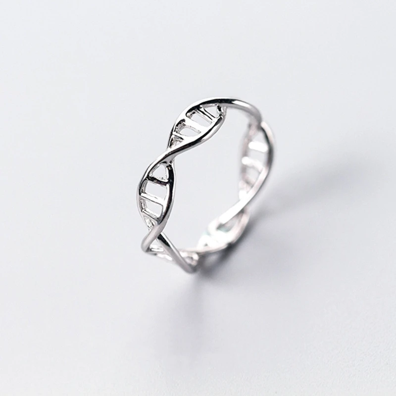 Sole Memory Creative Weaving Hollow DNA Chain Silver Color Resizable Opening Ring For Women Luxury Jewelry SRI516 4