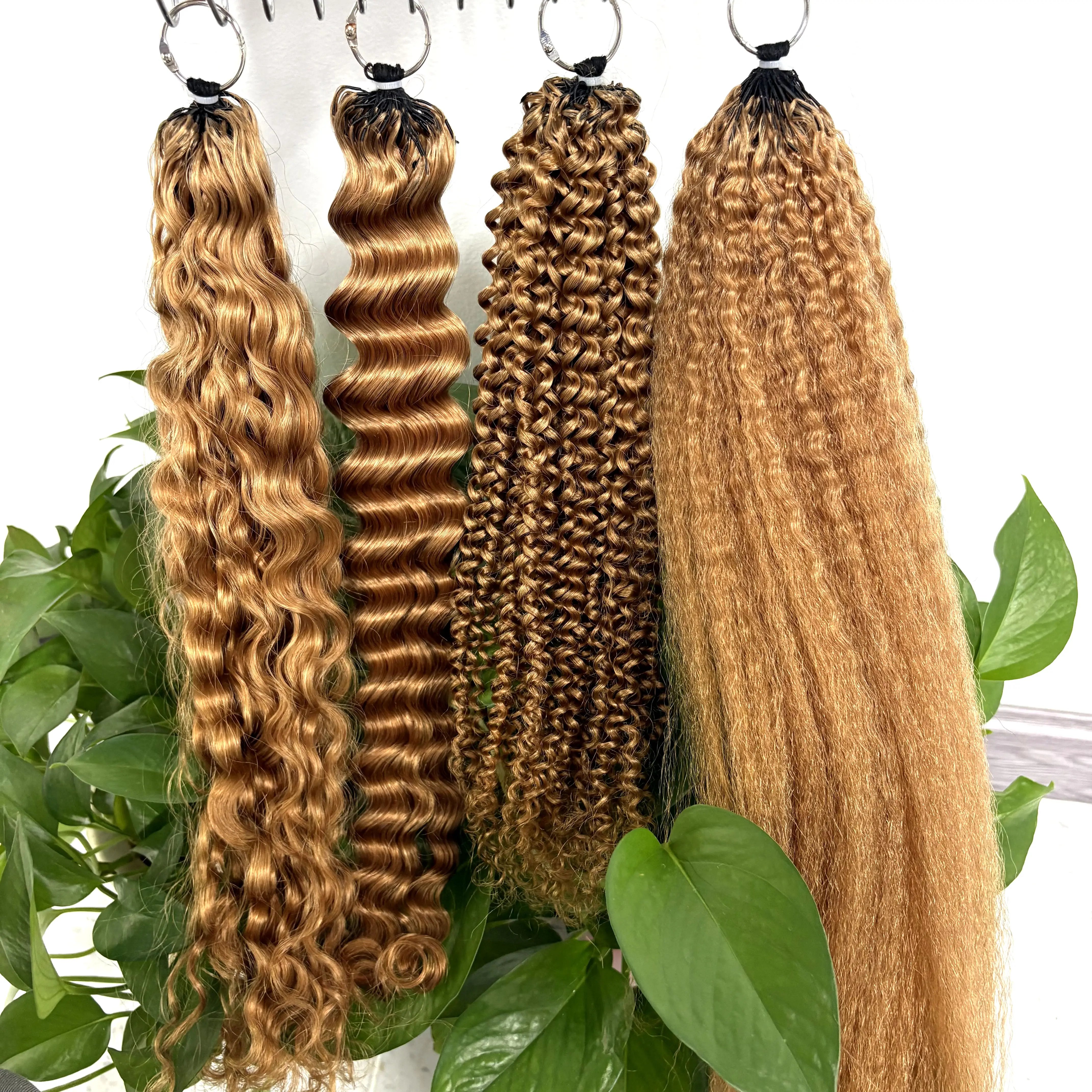 50g/Pack Kincky Curly Crochet Human Hair Extensions 30# Ombre Deep Wave Knotless Pre-Separated Crochet Feather Hair Extensions 4