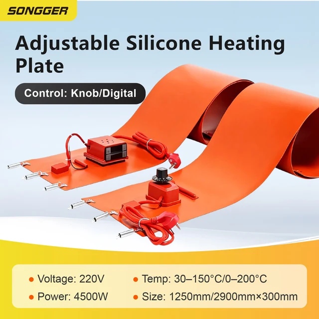 Couverture Chauffante Cintrée pour Plaque Courbe Tapis Chauffant en Silicone pour Chauffage et Pliage de Tôles 2900x300mm AC220V Chauffage Industriel 1