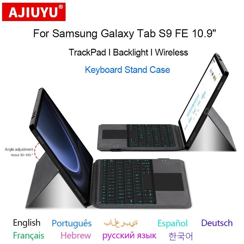 Capa Teclado para Samsung Galaxy Tab Touchpad sem Fio Retroiluminação Capa para Tablet s9 fe Sm-x510 X516 X516b 10.9