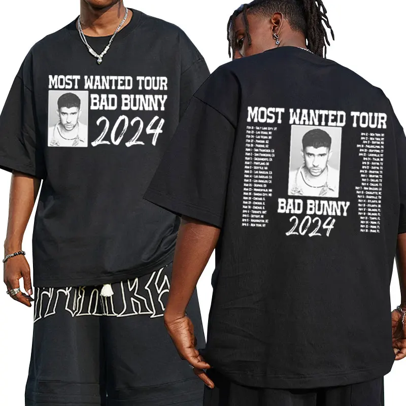 

Vintage Bad Bunny Most Wanted Tour 2024 New T Shirt Male Hip Hop Gothic Short Sleeve T-Shirt Men Women Oversized T Shirts Tops