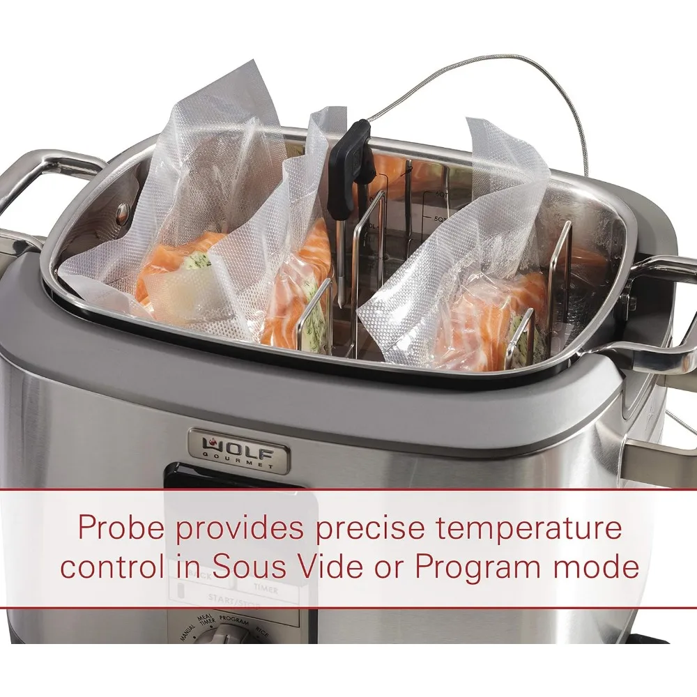 Programmable 6-in-1 Multi Cooker with Temperature Probe, 7 qrt, Slow Cook, Rice, Saut&eacute;, Sear, Sous Vide, Stainless Steel