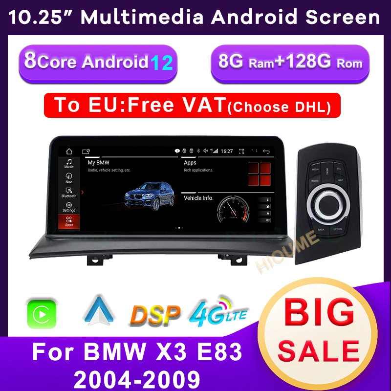 

10.25" 8 Core CPU 8G+128G Android 12 Car Multimedia DVD Player GPS Navigation for BMW X3 E83 2004-2009 Auto Radio Stereo CarPlay