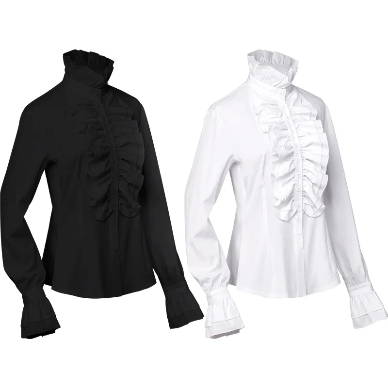 

Женская белая рубашка с оборками в викторианском стиле, средневековый стиль, стимпанк, пиратский семейный женский костюм для косплея на Хэллоуин