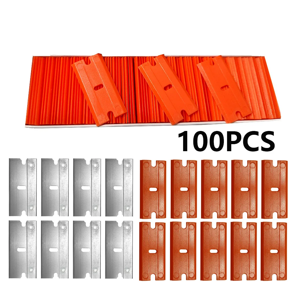 Razor Blade Scraper Window Scraper Tool Razor Blade Scrapers 100pcs Razor Blade Car Window Glass Clean Scraper Carbon Fiber Wrapping Vinyl Auto Windshield Wrap Sticker Film Squeegee Tool