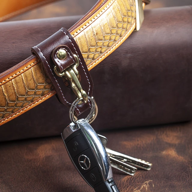 1820 Bag Co. Leather Fob Keychain, Belt Clip Key Holder Black