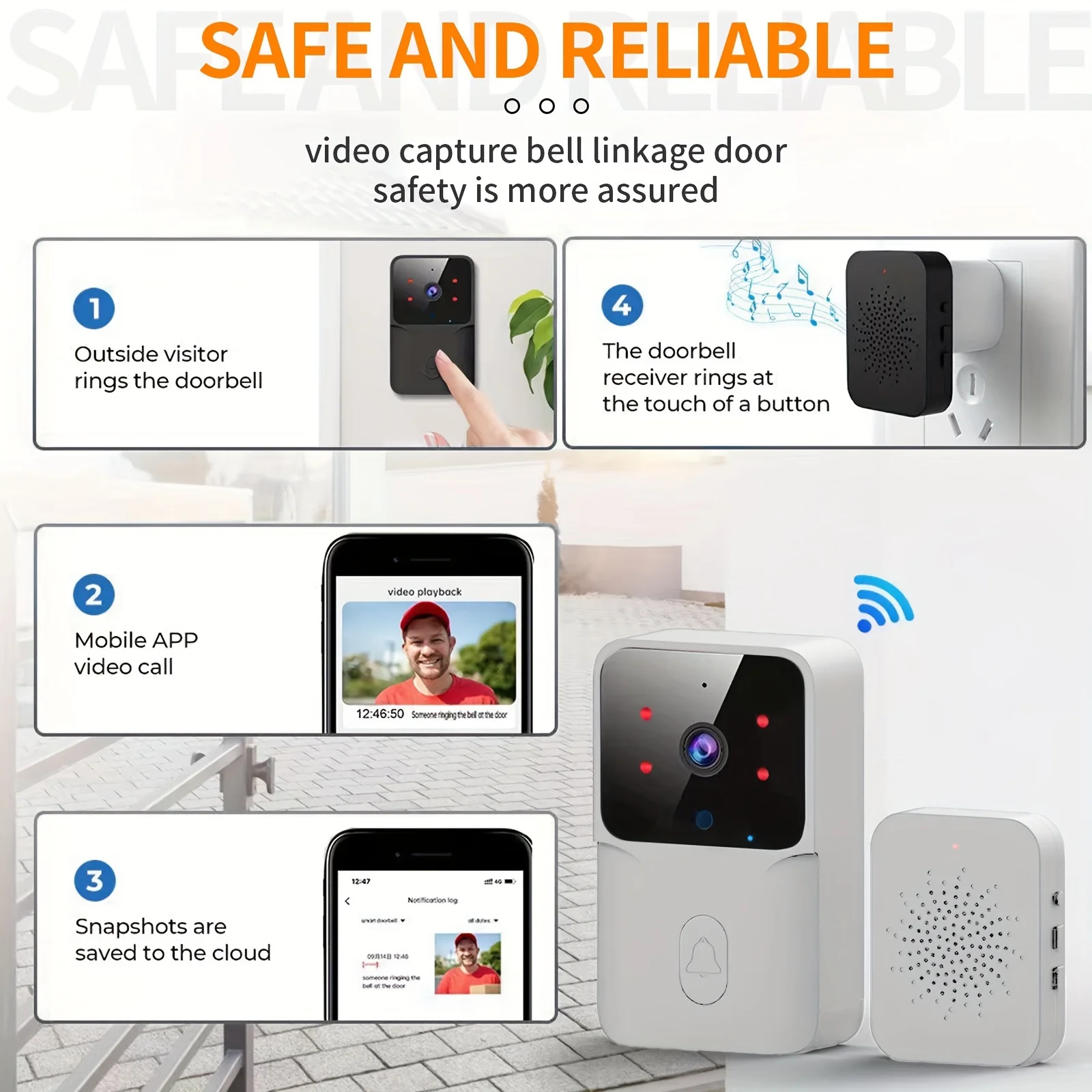Smart HD Wireless Doorbell Camera with Night Vision, Two-Way Audio, App Control & Rechargeable Battery
