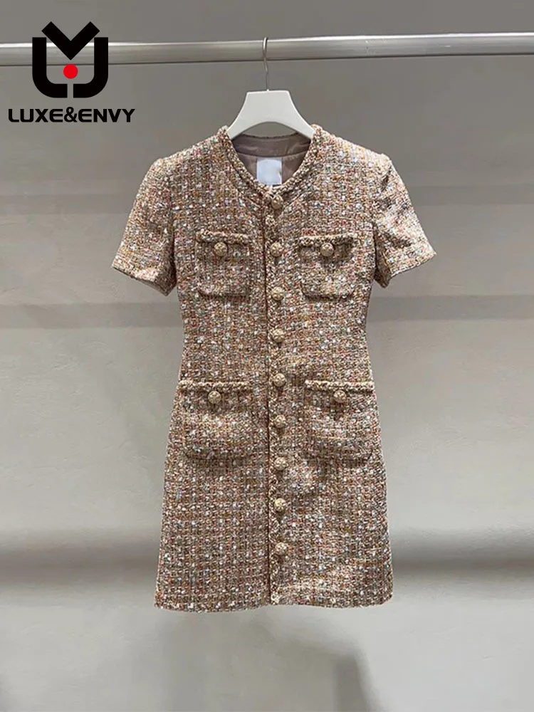 

LUXE&ENVY Light Luxury Small Fragrance Round Neck Dress 2023 New High end Luxury Celebrity Casual Slim Skirt