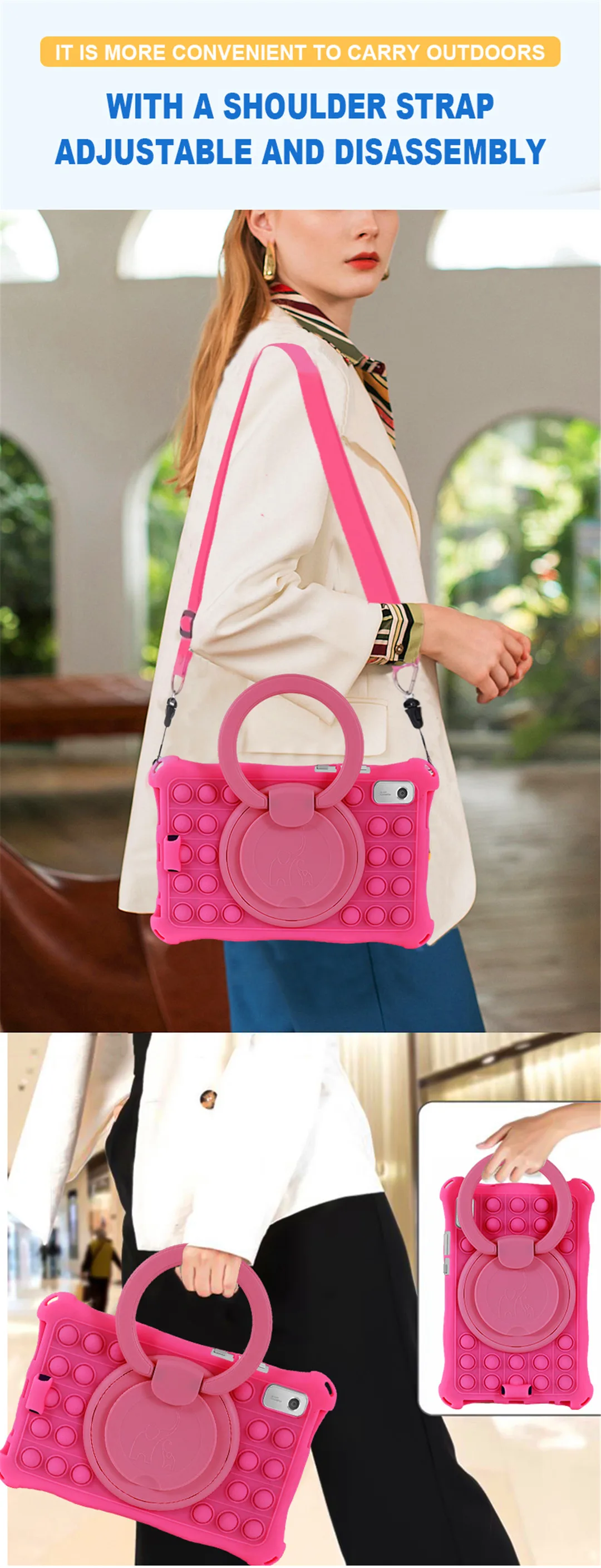 Kids-Friendly Soft Bubble Silicone Tablet Case with Stand & Shoulder Strap