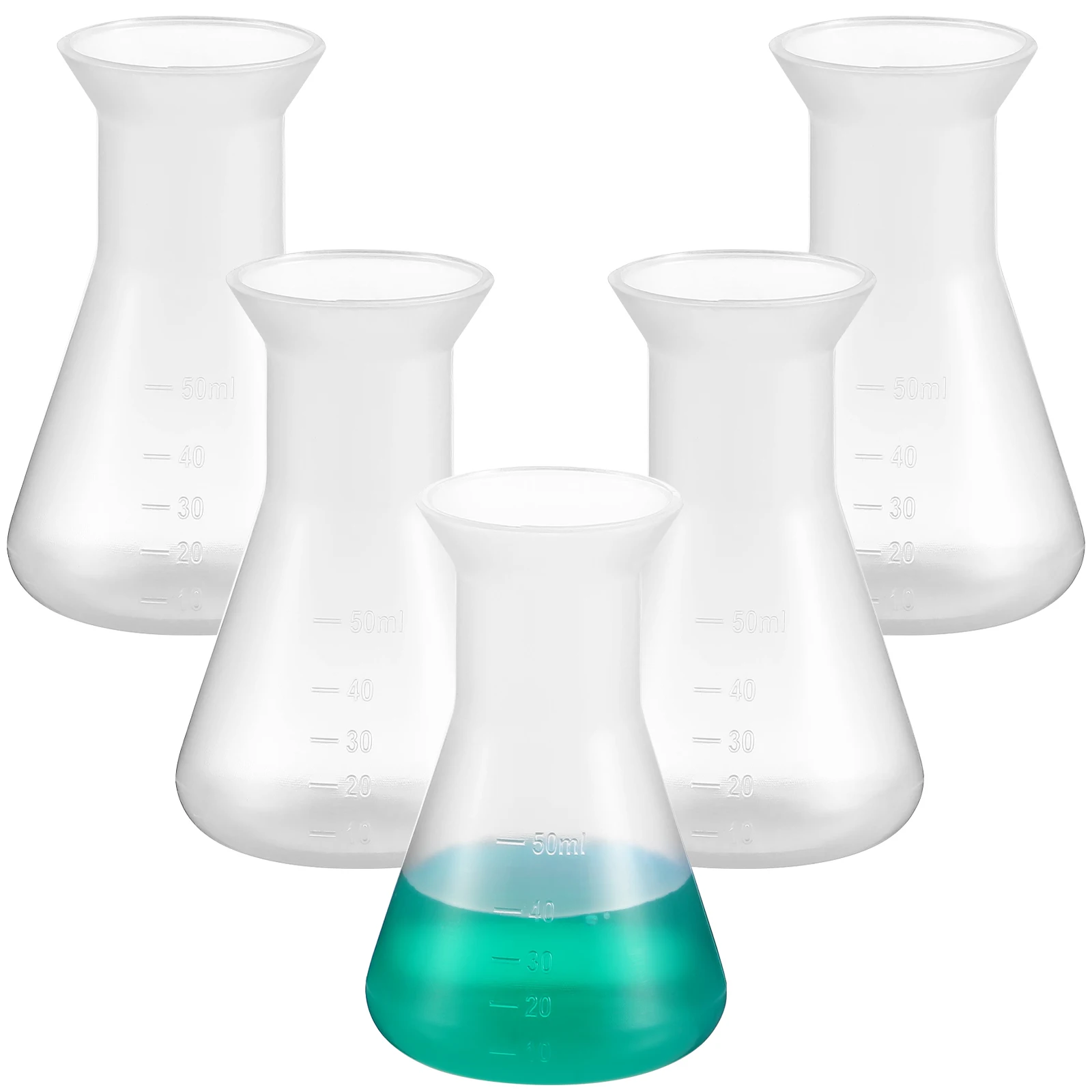 5 Pcs 50mL Plastic Beakers Erlenmeyer Flasks Conical Flasks Experiment Conical Measuring Bottles Laboratory Tools