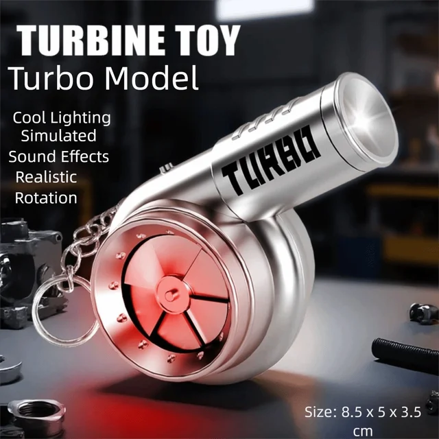 With Sound Turbo Key Chain Light Torch Car Keyring Turbocharging Pendant Plastic Spinning Simulation Turbo Christma Gifts 2