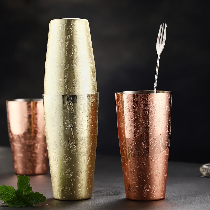 1 pcs 650ml/800ml Boston Cocktail Shaker With Etched Pattern Bar Cocktail Shaker Tin Set Bar Tool