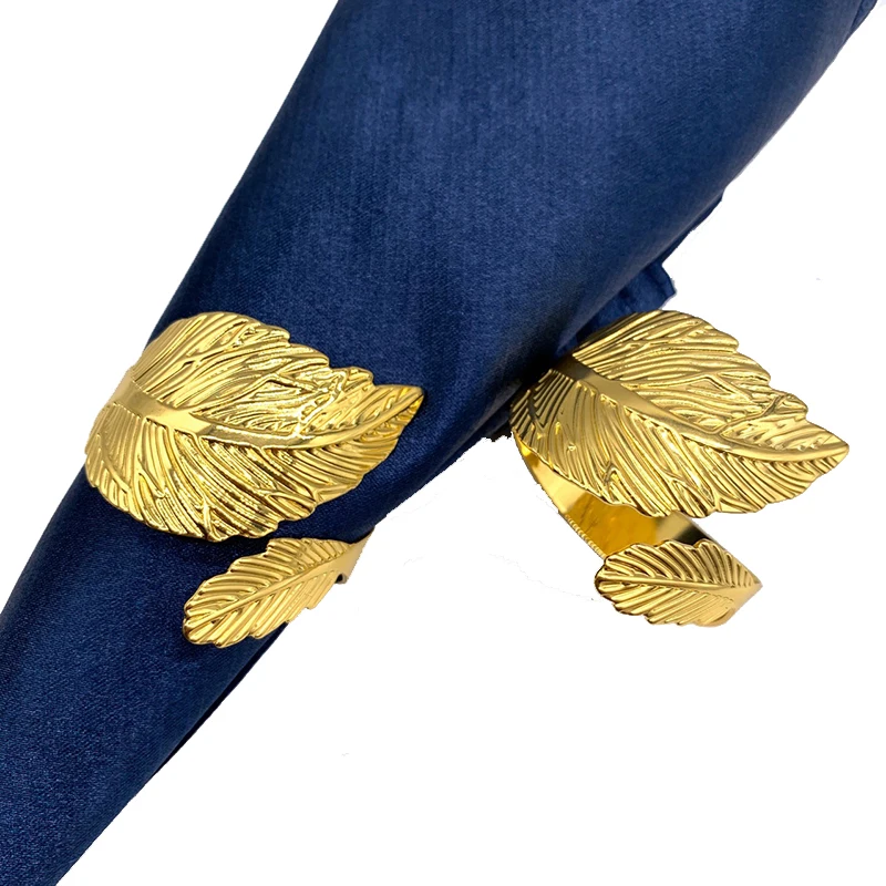 Peandim 12 Piece/ Lot Gold Leaf Napkin Holder Table Napkin Ring Metal