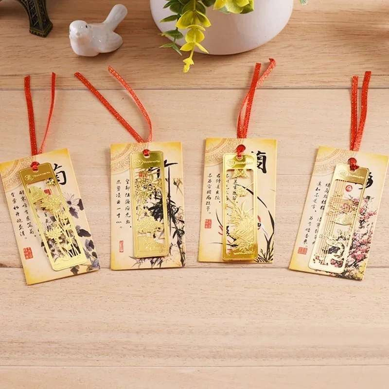 Chinese Style Bookmarks Creative Metal Hollow Out Metal Book Mark Tasse With Red Knot For Kids Students Gifts School Supplies
