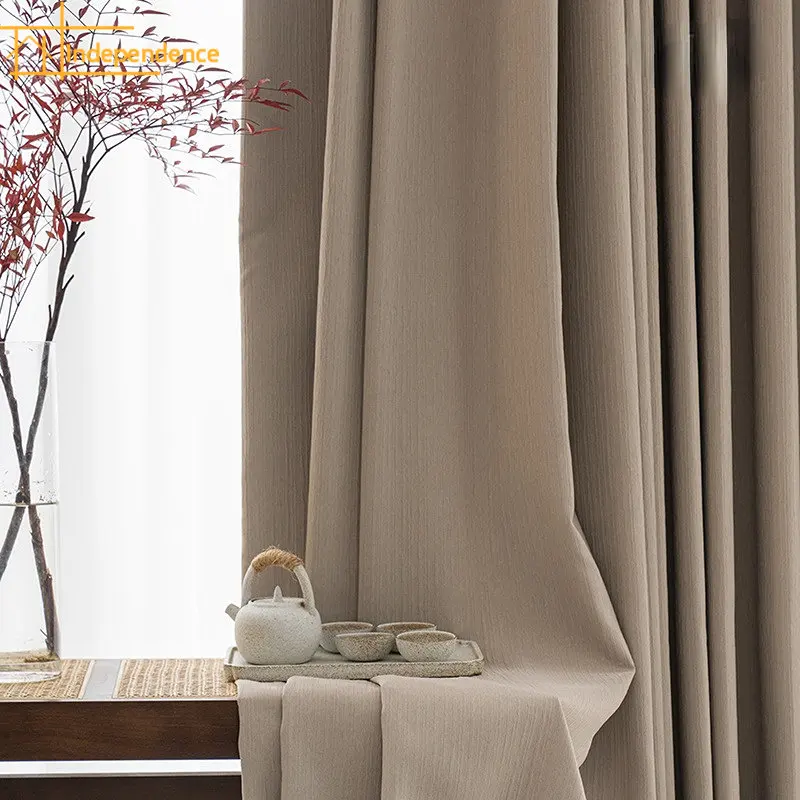 

Japanese fine pleated high blackout curtains cream apricot milk tea matcha green Curtains for Living dining room bedroom