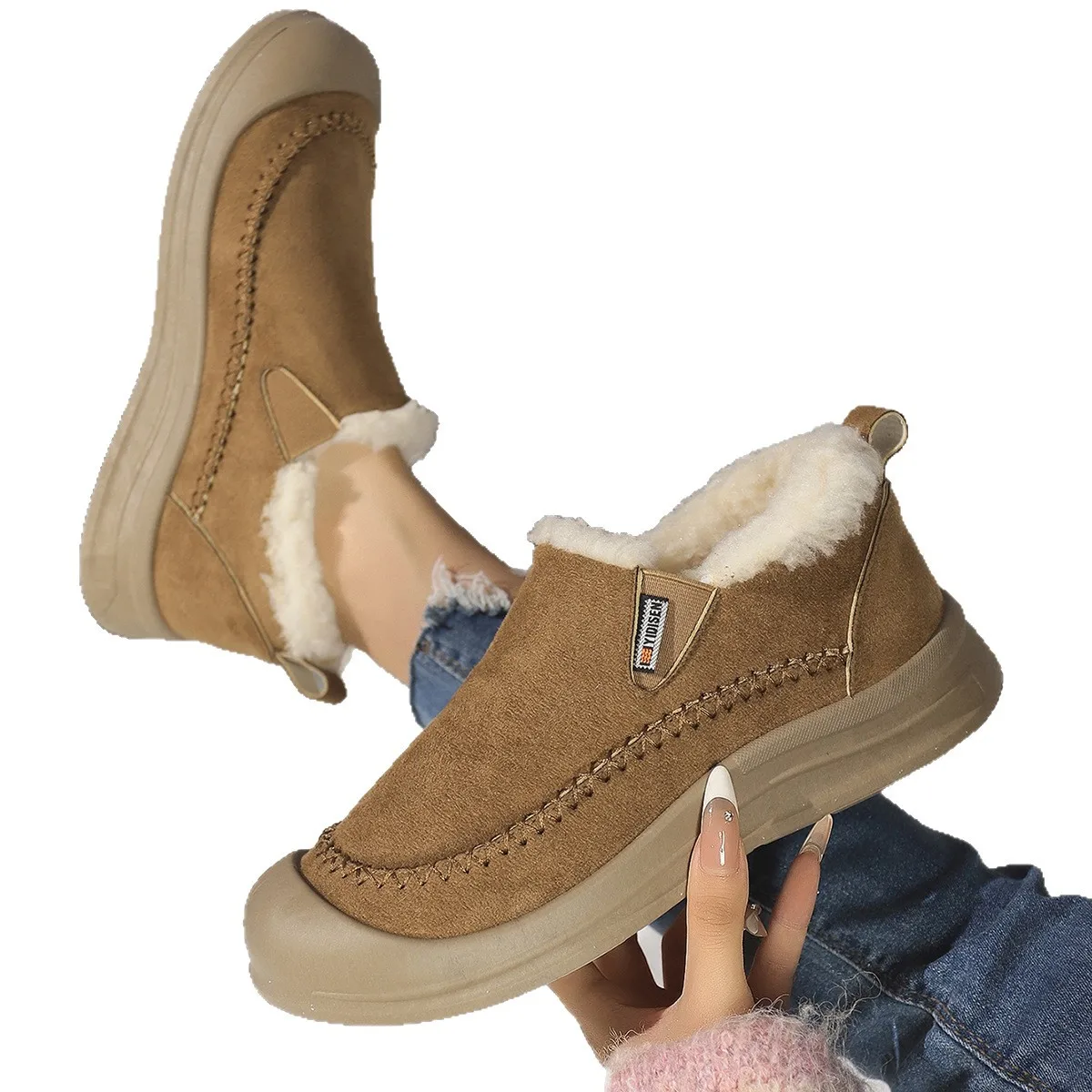 Women's Slip on Cotton Shoes 2025 Winter New Plush Thicken Outdoor Casual Warm Shoes Fashion Vintage Non Slip Comfort Snow Boots