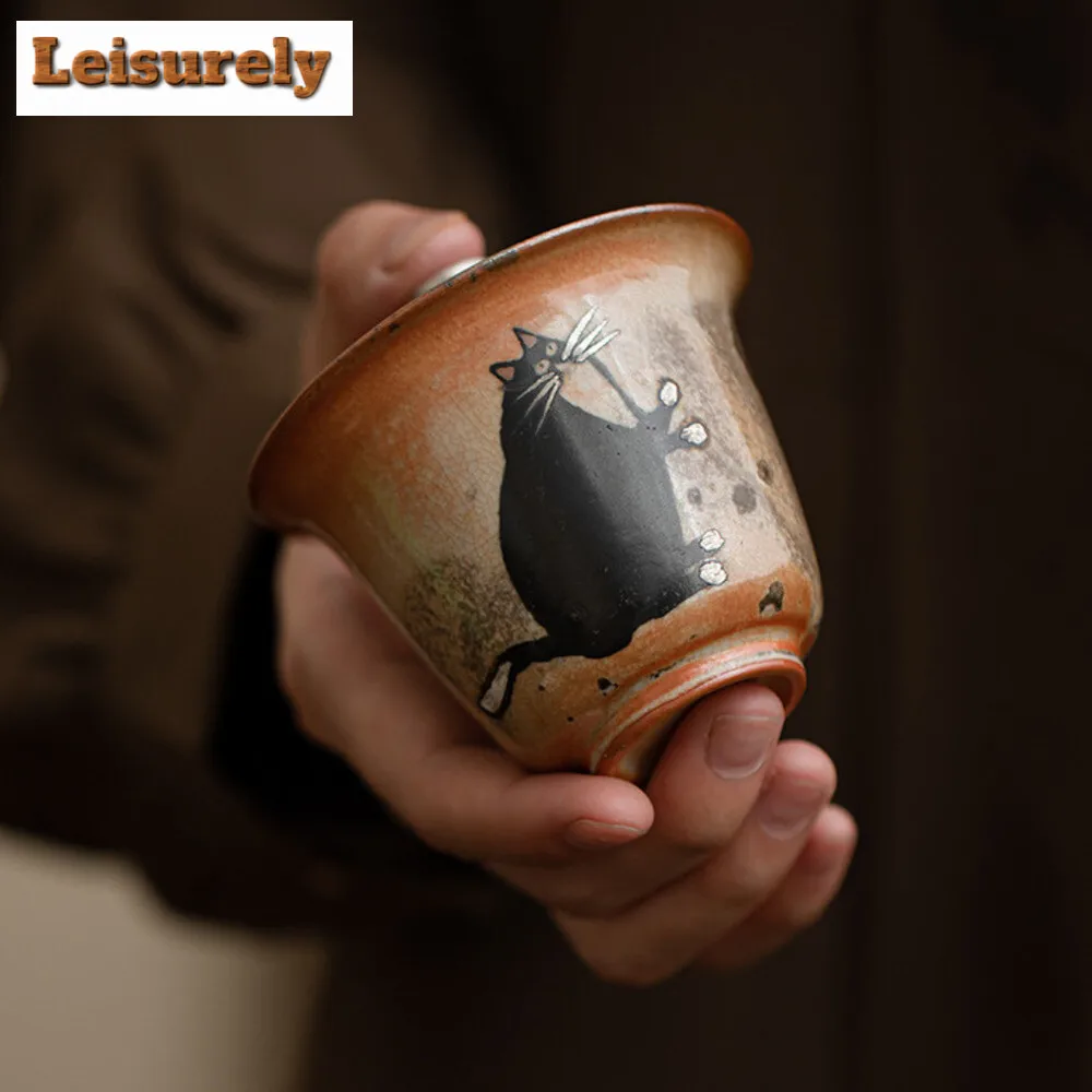 100ml Hand-painted Silver Kiln Change Gaiwan Wood-fired Porcelain Zhiye Cat Tea Tureen Tea Making Cover Bowl Drinkware Gift