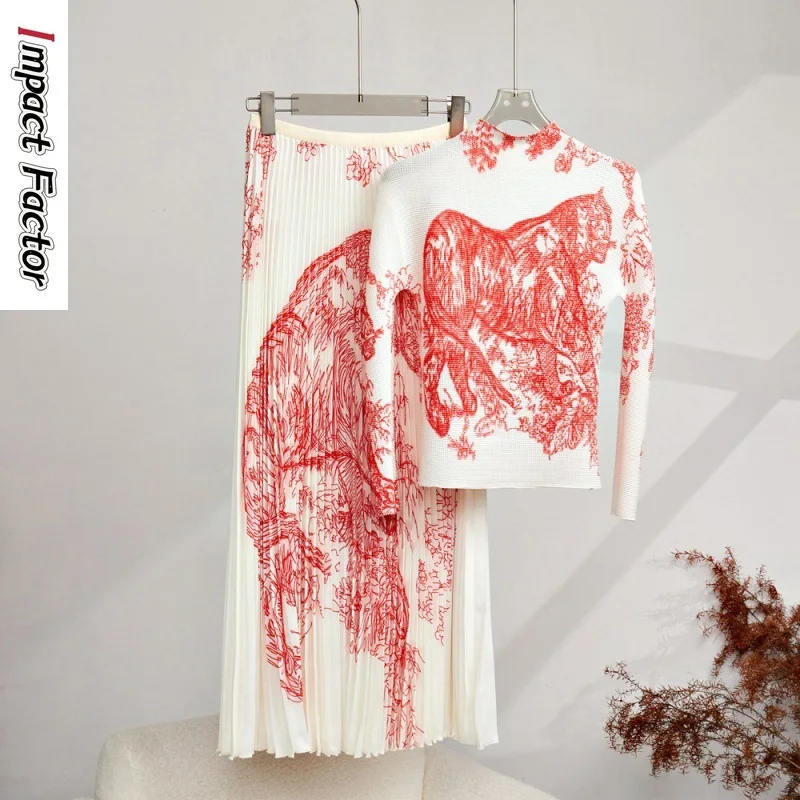 

Женский плиссированный комплект из двух предметов, комплект из двух предметов с плиссированным топом и полуюбкой, весна-осень 2024