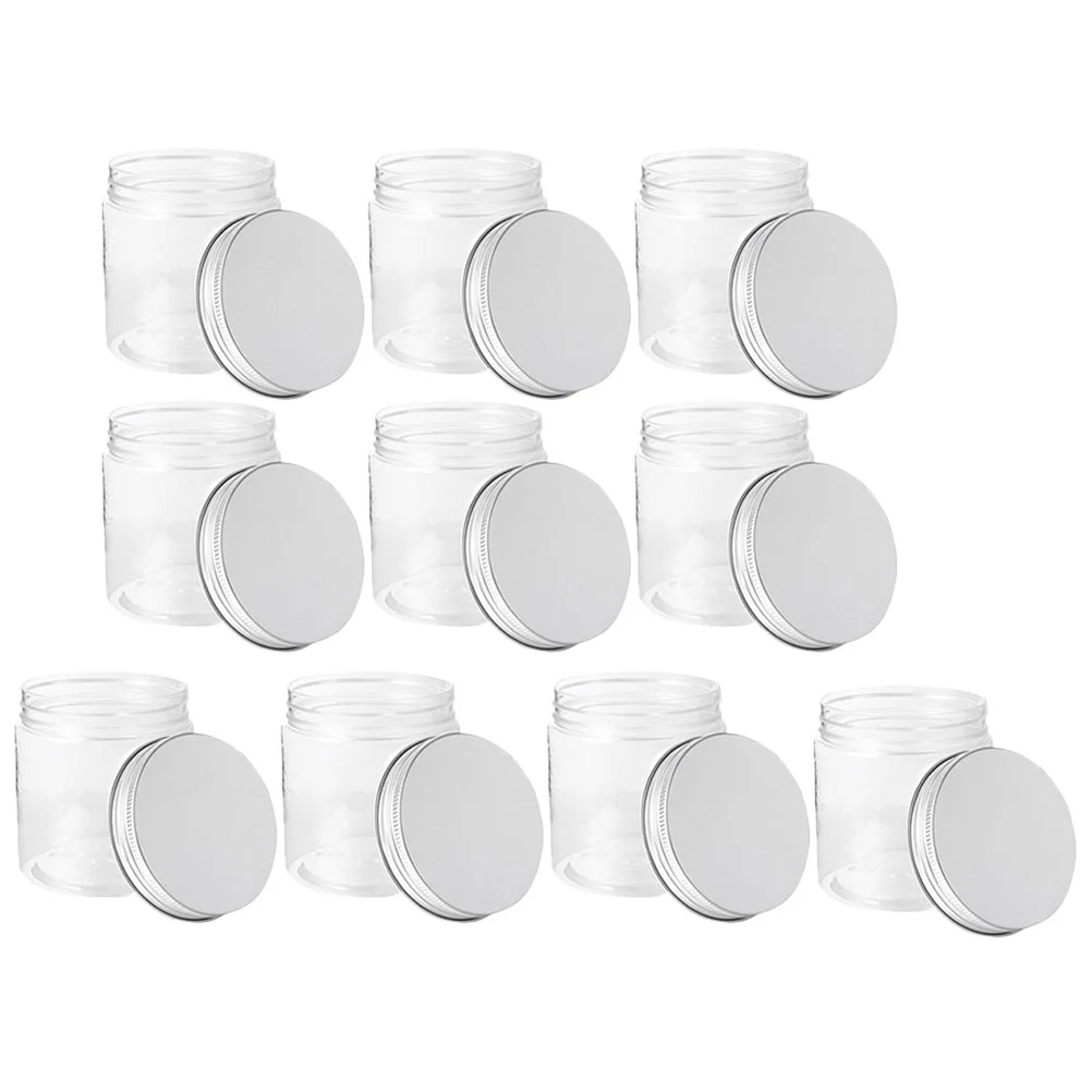

10 Pcs 250ml Mini Transparent Silver Aluminum Lid Mason Jar Set Plastic Jam Bottles Small Container Frosted Fruits Honey Jars