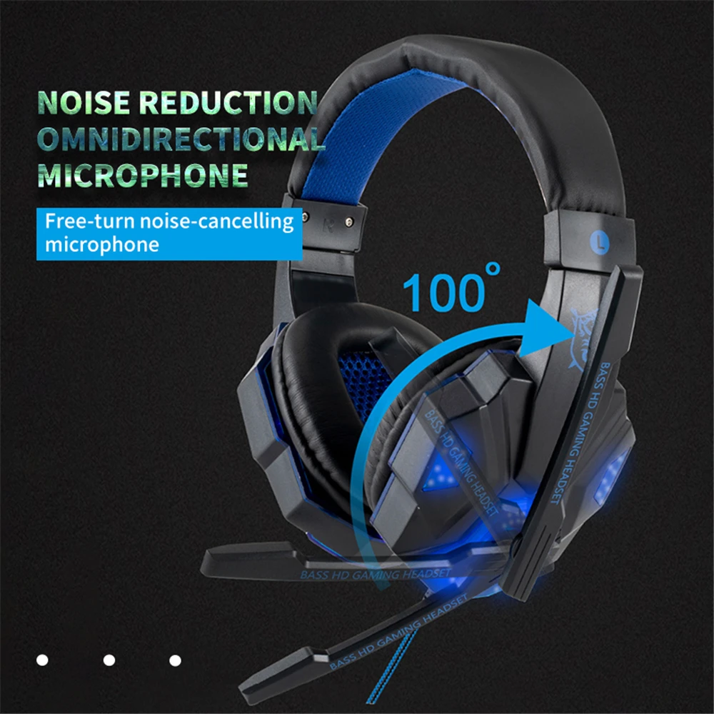 LED Light Wired Gaming Headphones With Microphone Noise