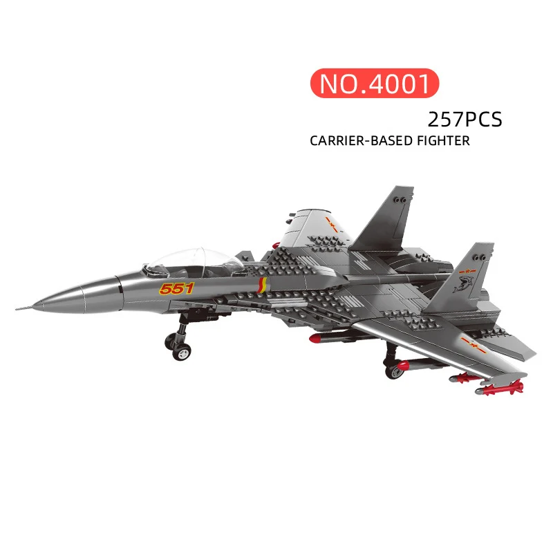 

China Modern Military Vehicle J-15 Fighter Flying Shark Model Build Block WW2 Army Figures Brick Carrier Based Plane Toy For Boy