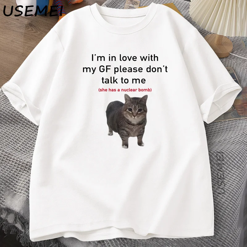 I'm in Love with My GF Lustige Katzen-T-Shirts, Freunde, Baumwolle, lockerer O-Ausschnitt, übergroßes T-Shirt, Herren-Kurzarm-T-Shirt, Paar-T-Shirts