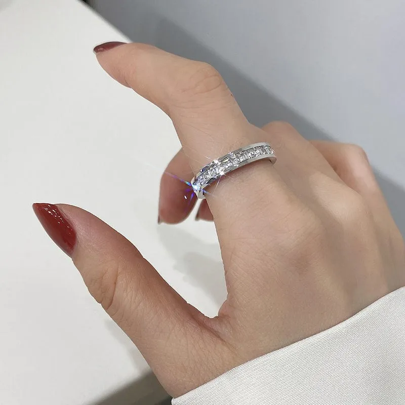 Zircon Rings Rose Gold Double Row Square Stainless Steel for Women Romantic Engagement Wedding Party Jewelry