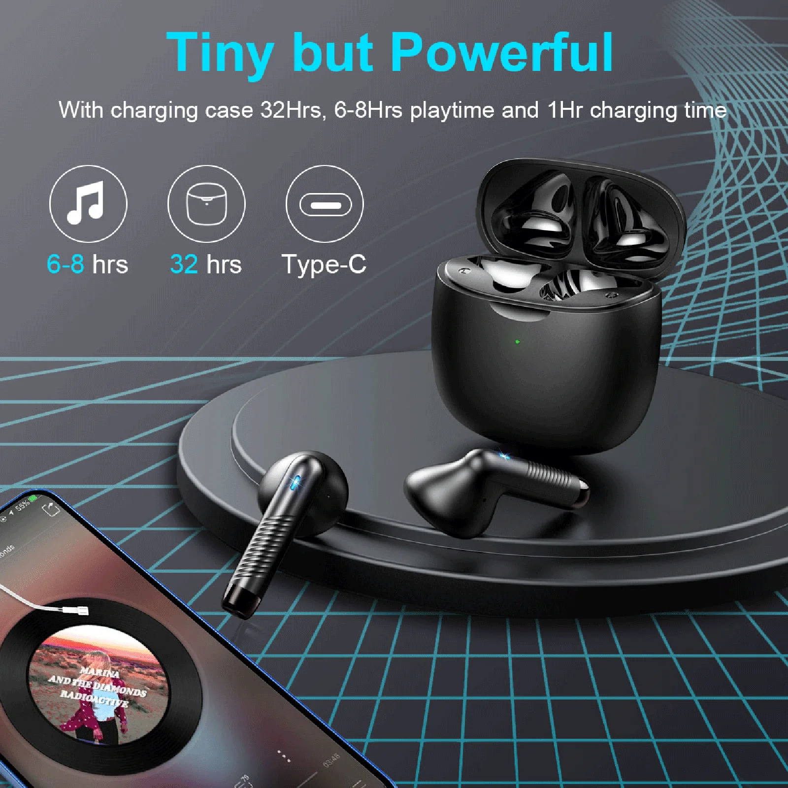Wireless Earbuds Bluetooth 5.3 Earbuds Stereo Bass in-Ear Noise Cancelling Mic Earphones IP7 Waterproof Sports 40H Playback