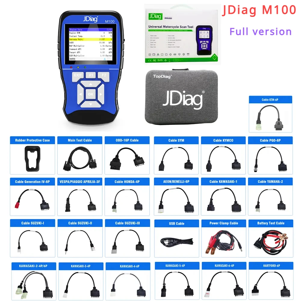 

Диагностический сканер JDiag M100 для мотоциклов, инструмент для диагностики неисправностей, считыватель кодов мотоциклов для KTM, Yamaha, Kawasaki, Suzuki, Honda