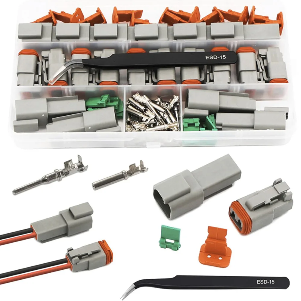 2-poliges Deutsch-Stecker-Set, 10 Sets, graues DT-Stecker-Set, 2-poliges wasserdichtes Kfz-Drahtverbinder-Set für elektrische Steckverbinder