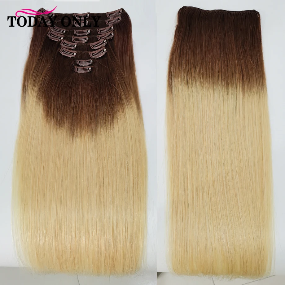 

Brazilian Remy Straight Hair Clip In Human Hair Extensions Highlight Ombre 8Pcs/Sets Full Head 170G For Black Women Today Only