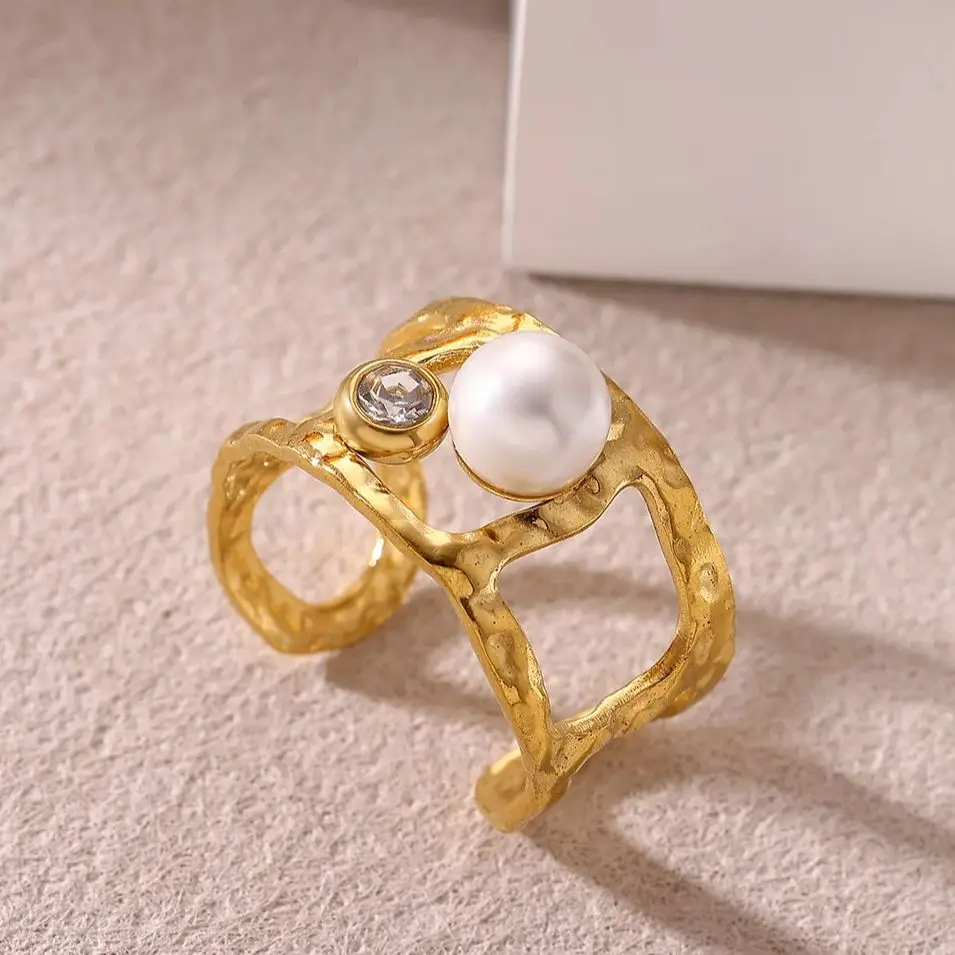 Women Minimalist 18K Gold Pearl Ring Jewelry