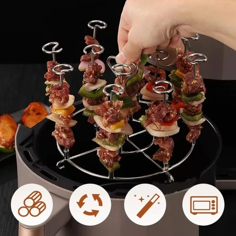 Stainless Steel BBQ Skewers Reusable Air Fryer Oven Meat Baking Stand Sticks Portable Kitchen Grill Barbecue Skewer Cooking Tool