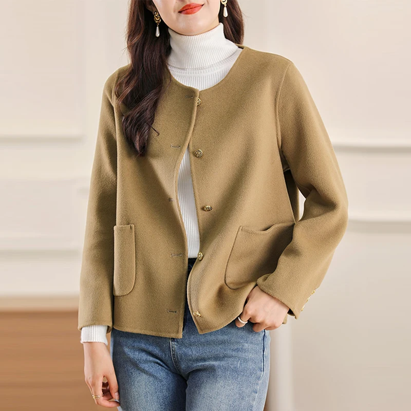 Jueqi Double faced Cashmere Coat Women's Short Wool Coat 100% Pure Wool Autumn and Winter New Coat HE-31