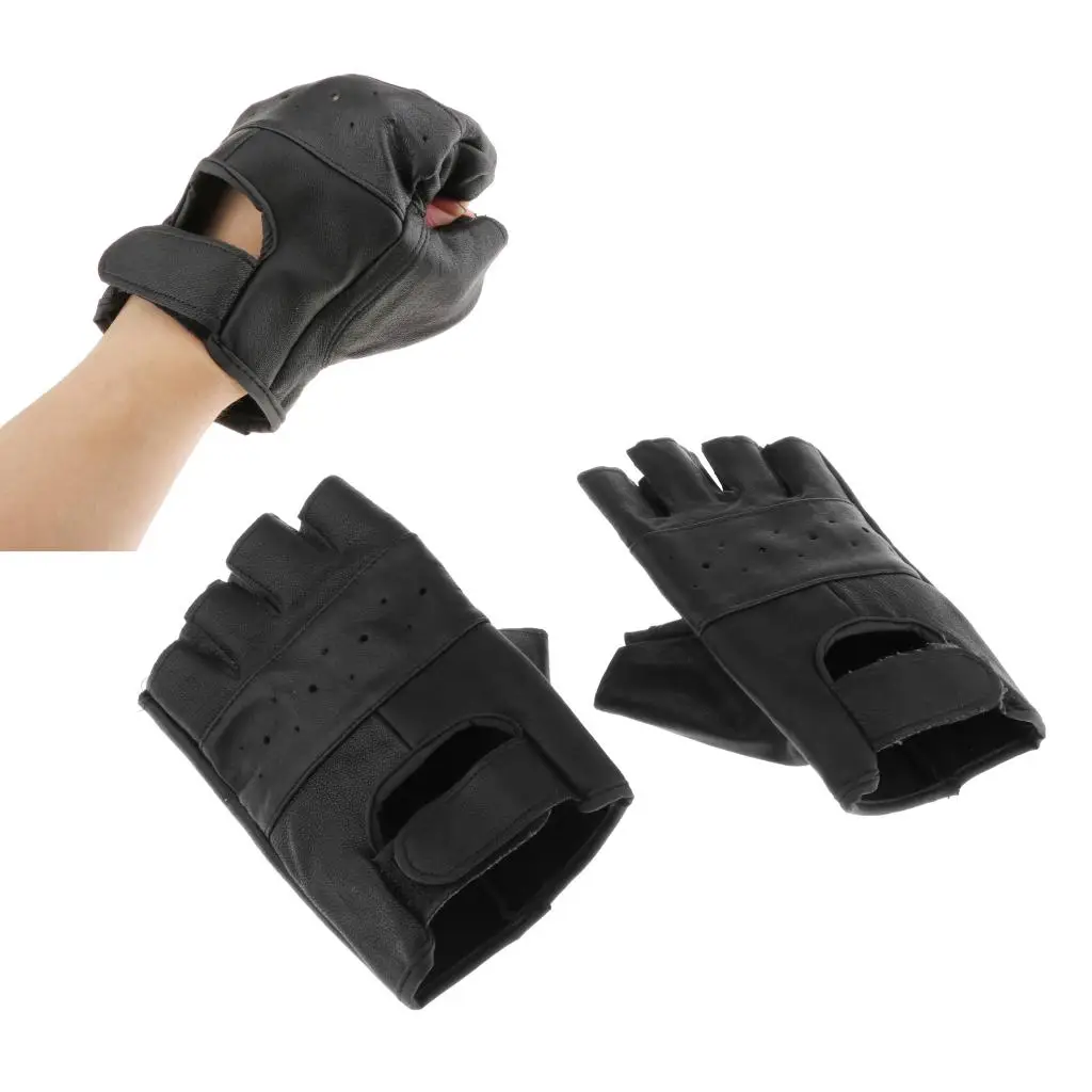 Mens Outdoor Leather Driving Motorcycle Biker Fingerless Gloves