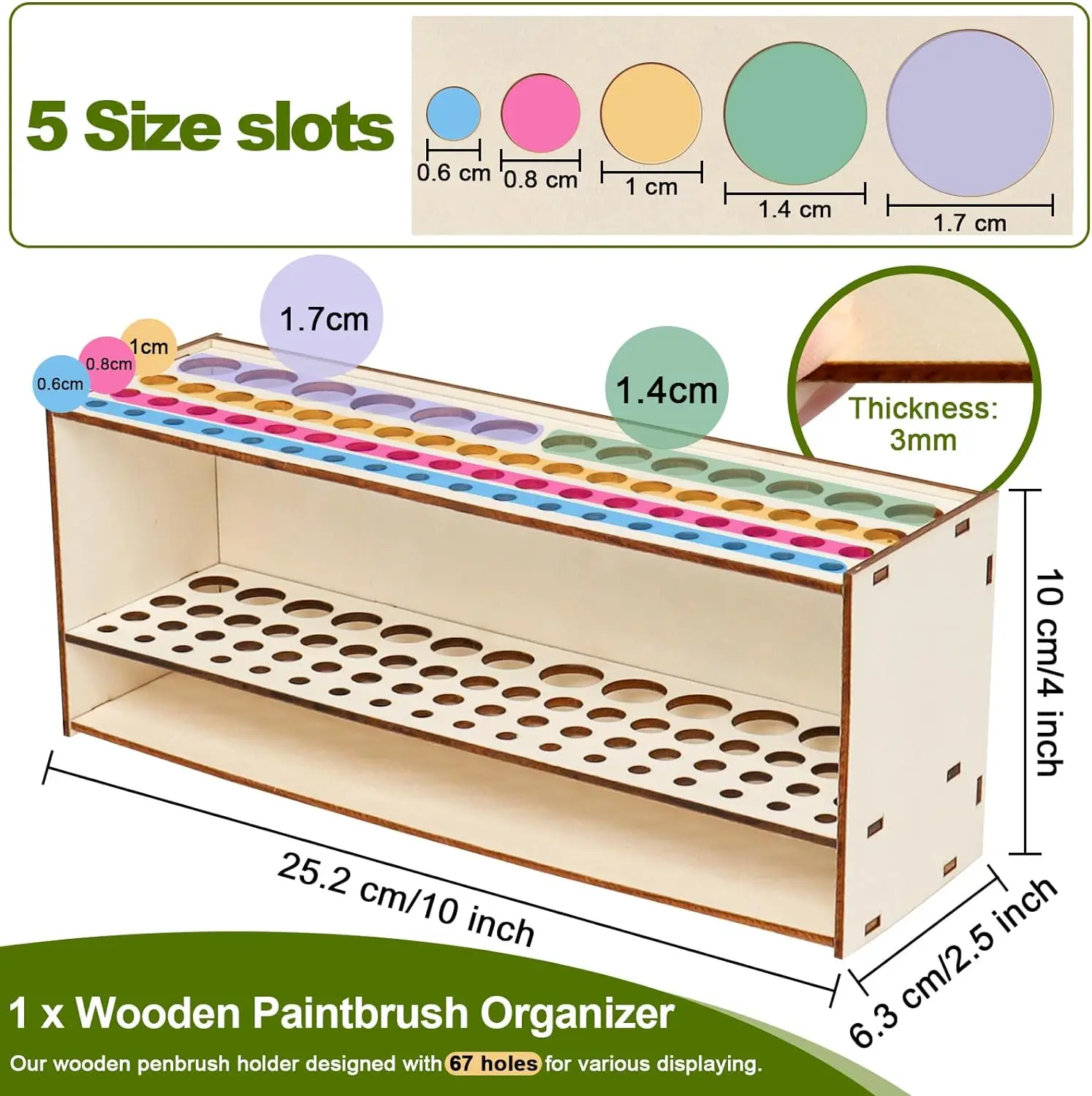 Paintbrush Holder 67 Holes For Painting Stand Wooden Paint Brush Stand Desk Organizer Wall Mounted Makeup Brush Shelf Supplies