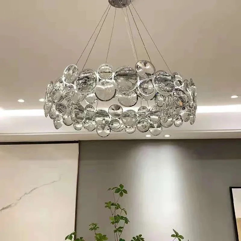 

Modern Luxury K9 Crystal Chandeliers Ring Chrome Lustre Cristal Ceiling Pendant Lamp Fixtures Living Home Decoration Lighting