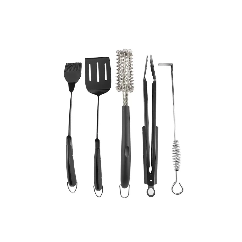 

PitMaster King 5pc Silicon Ergonomic Handle Grill Cook & Clean Set with Spatula, Tongs, Basting Brush, Cleaning Tools