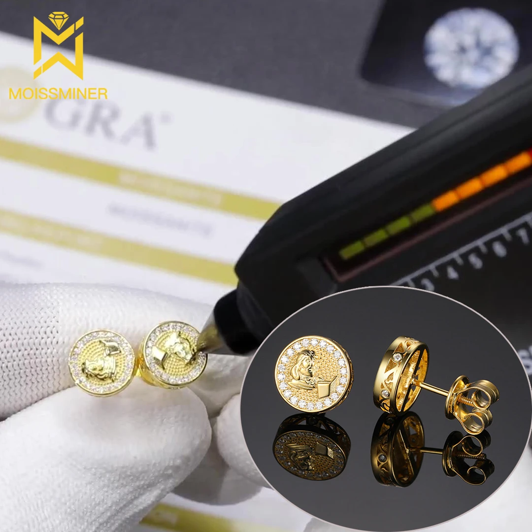 

VVS D Round Moissanite Earrings S925 Silver Iced Out Ear Studs For Women Men High-End Jewelry Pass Diamond Tester Free Shipping