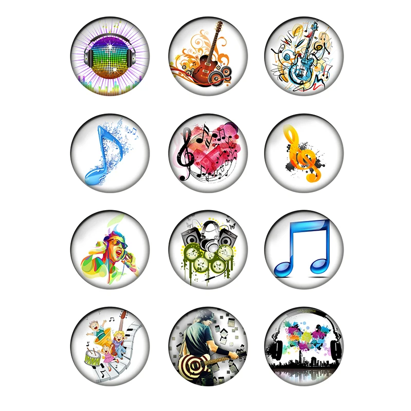 

12pcs Rock Music Note 8/10/12/14/16/18/20/25mm Round Photo Glass Cabochon Demo Flat Back Jewelry Making Findings Wholesale T003