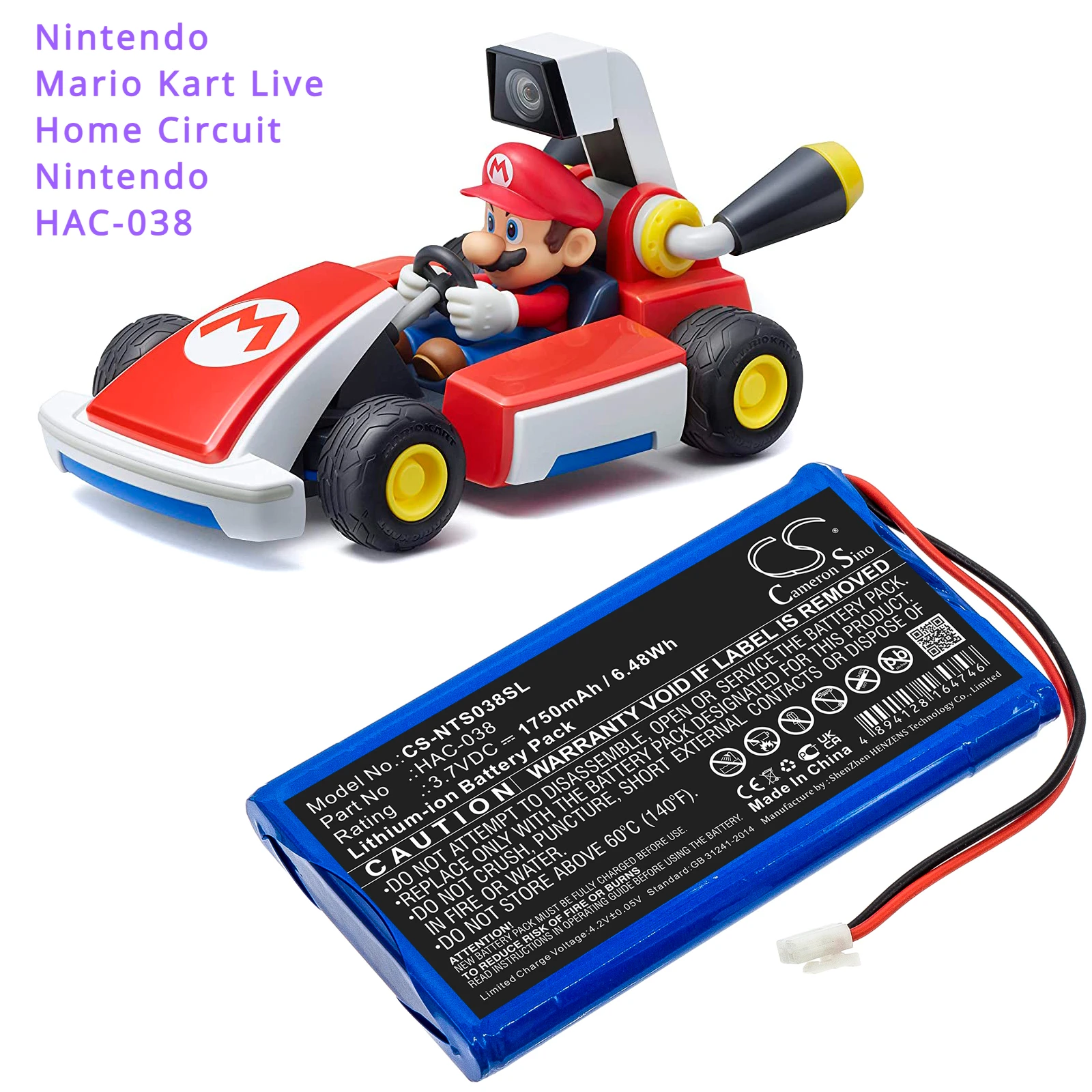Batteria Per Console Di Gioco Da 1750Mah Hac-038 Per Nintendo Mario Kart Live, Home Circuit