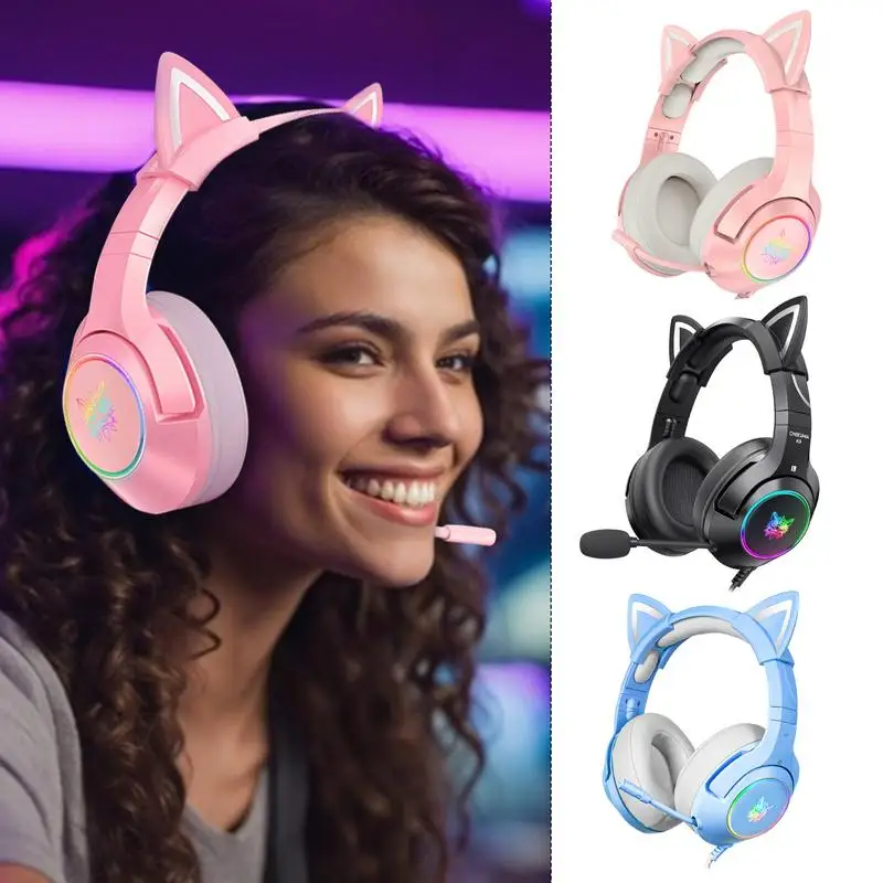 

Headphones With Cat Ears Lighted Wired Cat Ear Computer Headphones Game Headset Smartphone Headphones Phone Accessories