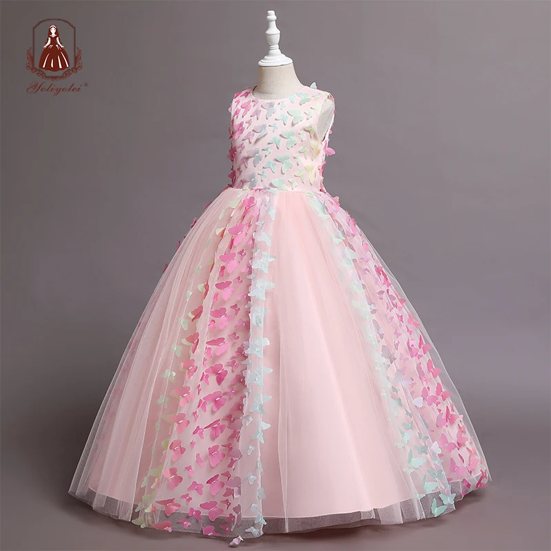 

Yoliyolei Bow Appliques evening dresses Children Kids Floor Length girl dresses for very elegant party Wedding 5 to 10 Years