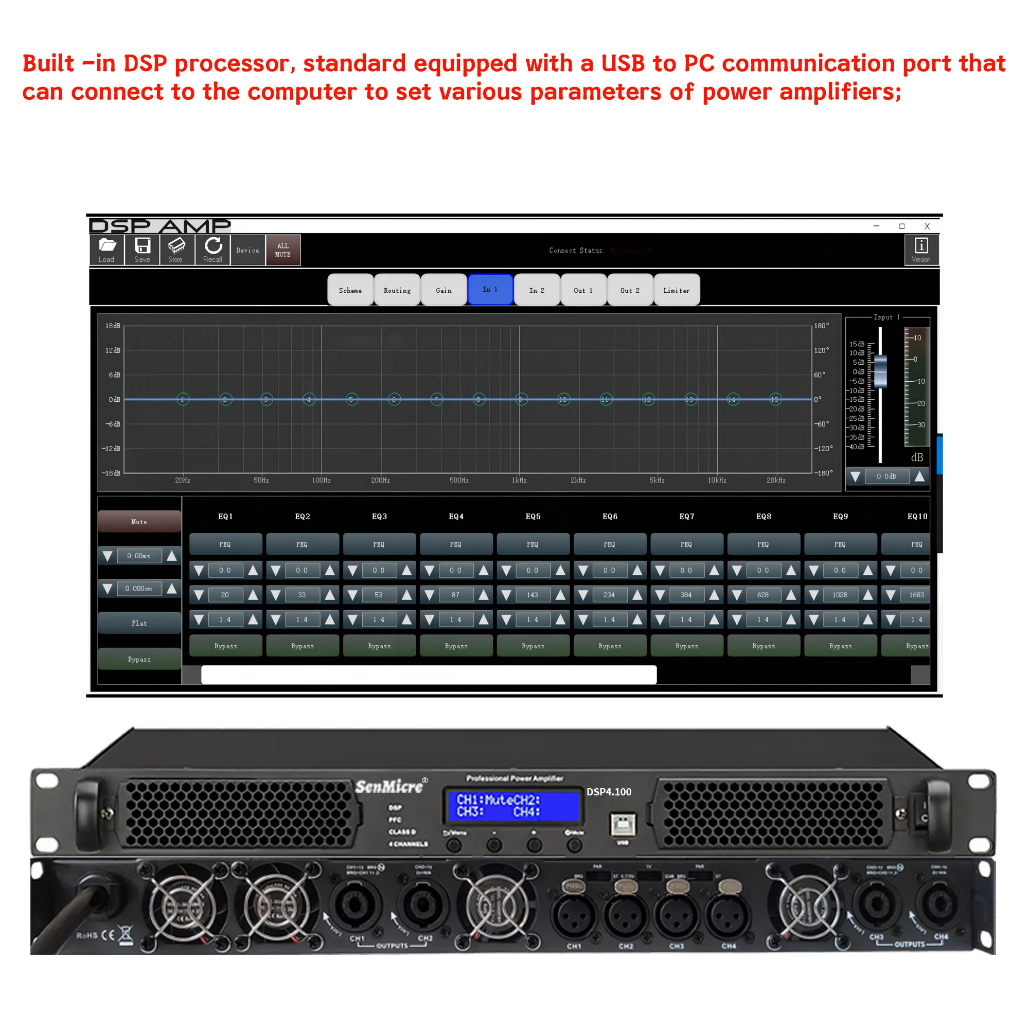 Фото SenMicre DSP4.100 Профессиональный цифровой процессор DSP Усилитель мощности класса D 4x1500 Вт 8 Ом 4 канала Усилитель звука DJ-сабвуфер AMP Аудио Линейный массив Динамик Предусилитель Сценическое студийное оборудован №5