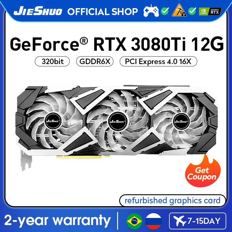 

JIESHUO NVIDIA RTX 3080TI 12GB Three High-end Gaming Graphics Card GDDR6X GPU 384Bit RTX3080TI 12G Computer Desktop Video Office