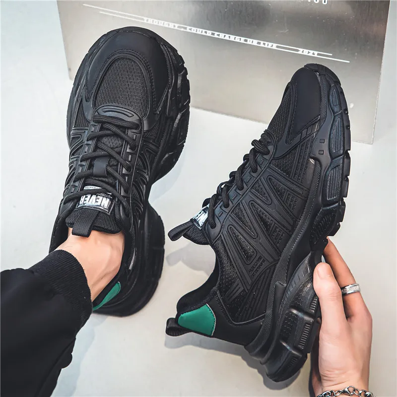 

Мужские кроссовки на толстой подошве, повседневные спортивные, на шнуровке, Нескользящие, обувь для бега, на платформе, весна-осень