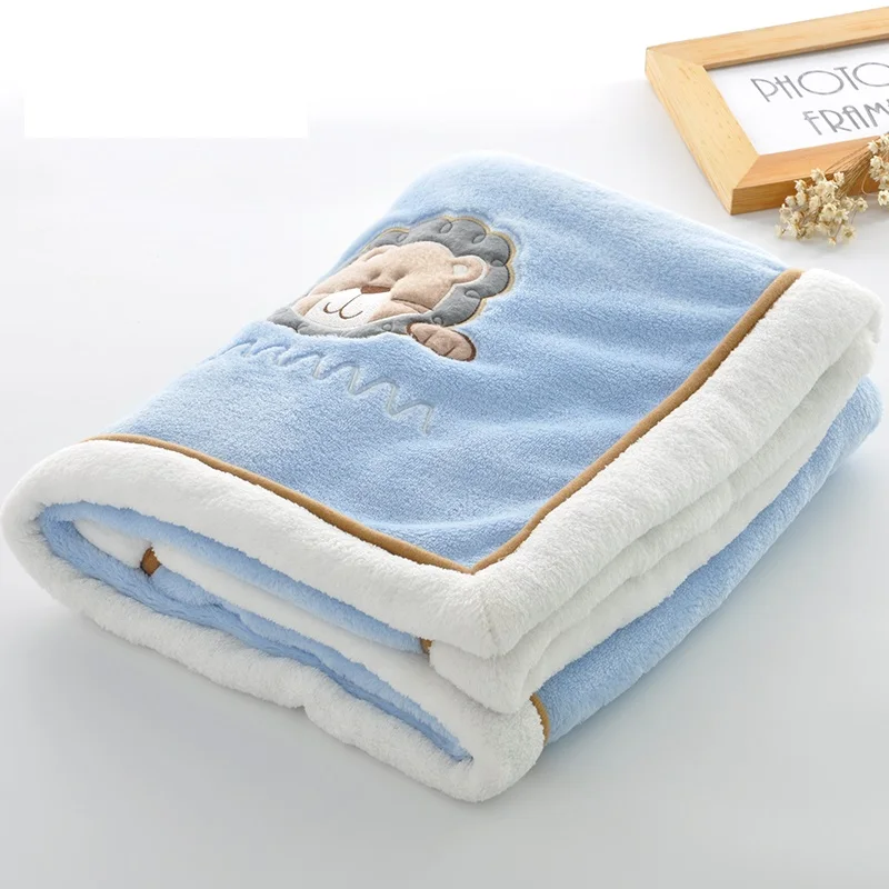 Baby Blankets Newborn Cartoon Embroidery Flannel Baby Blanket Baby Boys Girls Swaddle Wrap Infant Stroller Cover Kids Blanket 2