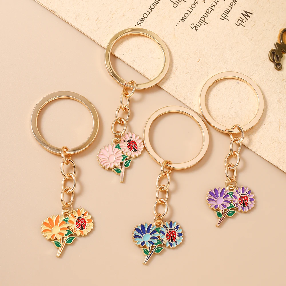 Aihua Niedlicher Emaille-Bienen-Schlüsselanhänger Gänseblümchen-Blumen-Schlüsselring Anhänger für Autoschlüsselhalter Damen Mädchen Handtaschen-Deko DIY Schmuck Geschenke
