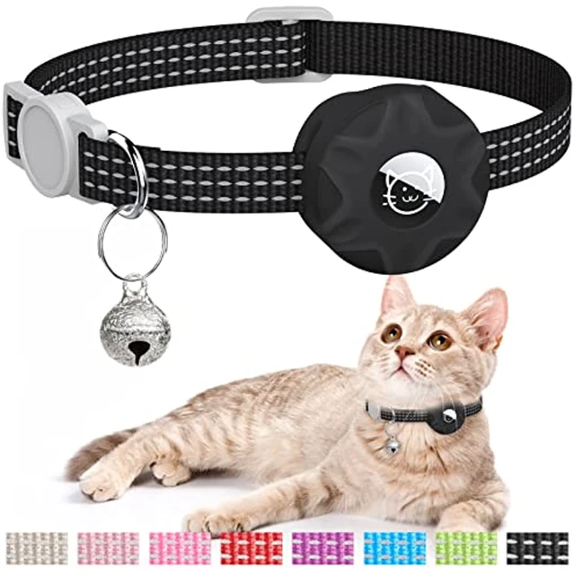 Pour collier de chat Airtag, collier de chat réfléchissant avec cloche et  strass en forme de cœur pour porte-étiquette Airtag