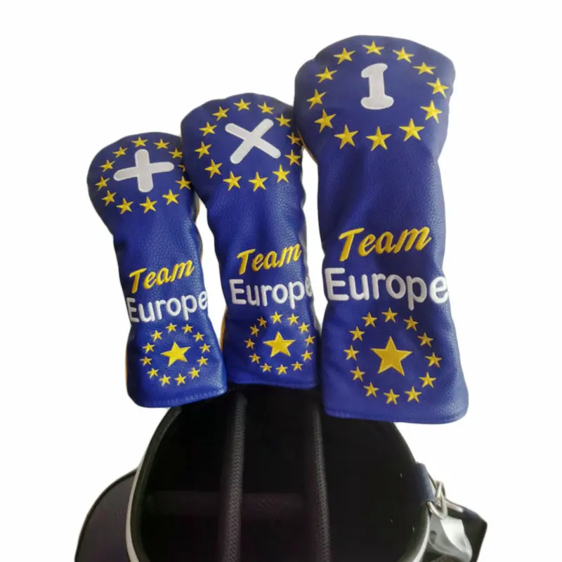 Golf Wood Head Cover Blue Europe Star Golf Fairway Woods Fw UT Set Protection Golf Clubs Accessories Golf Driver Headcover 3